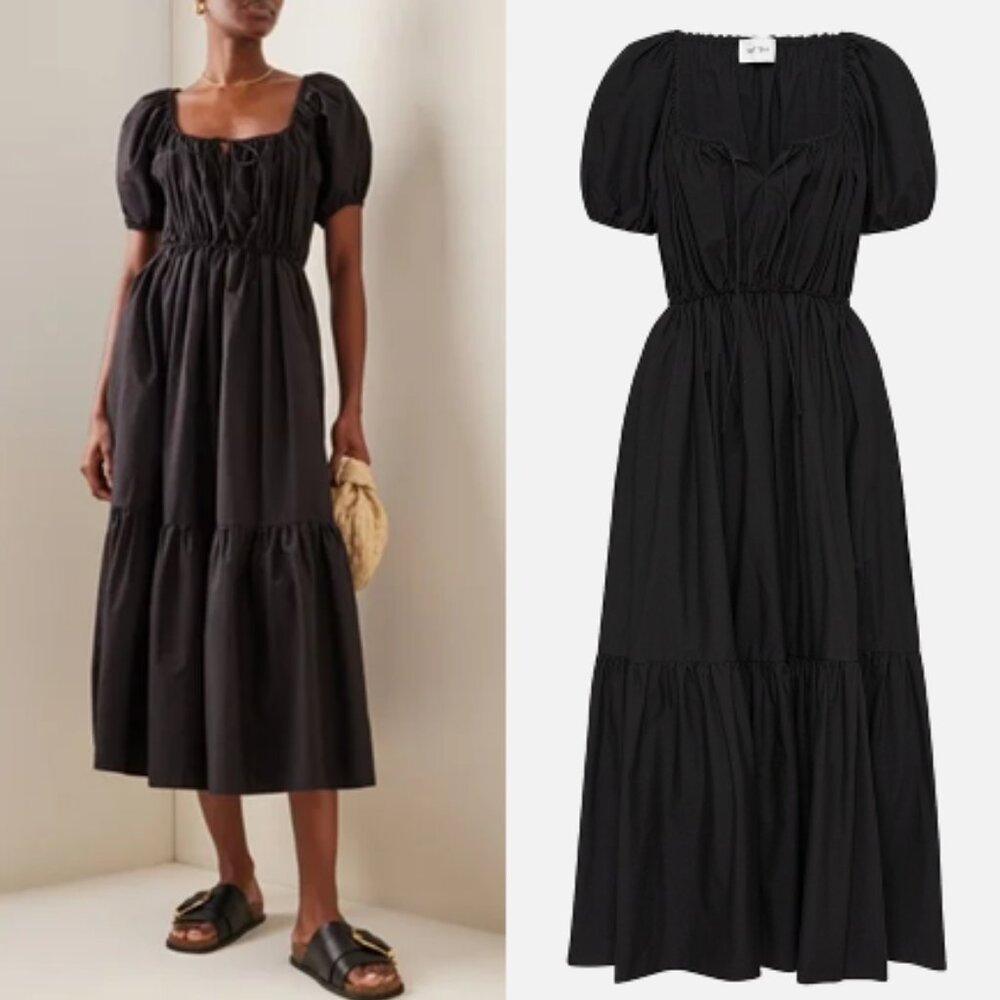 Matteau Drawcord Midi Dress in Black 3 6 NWT